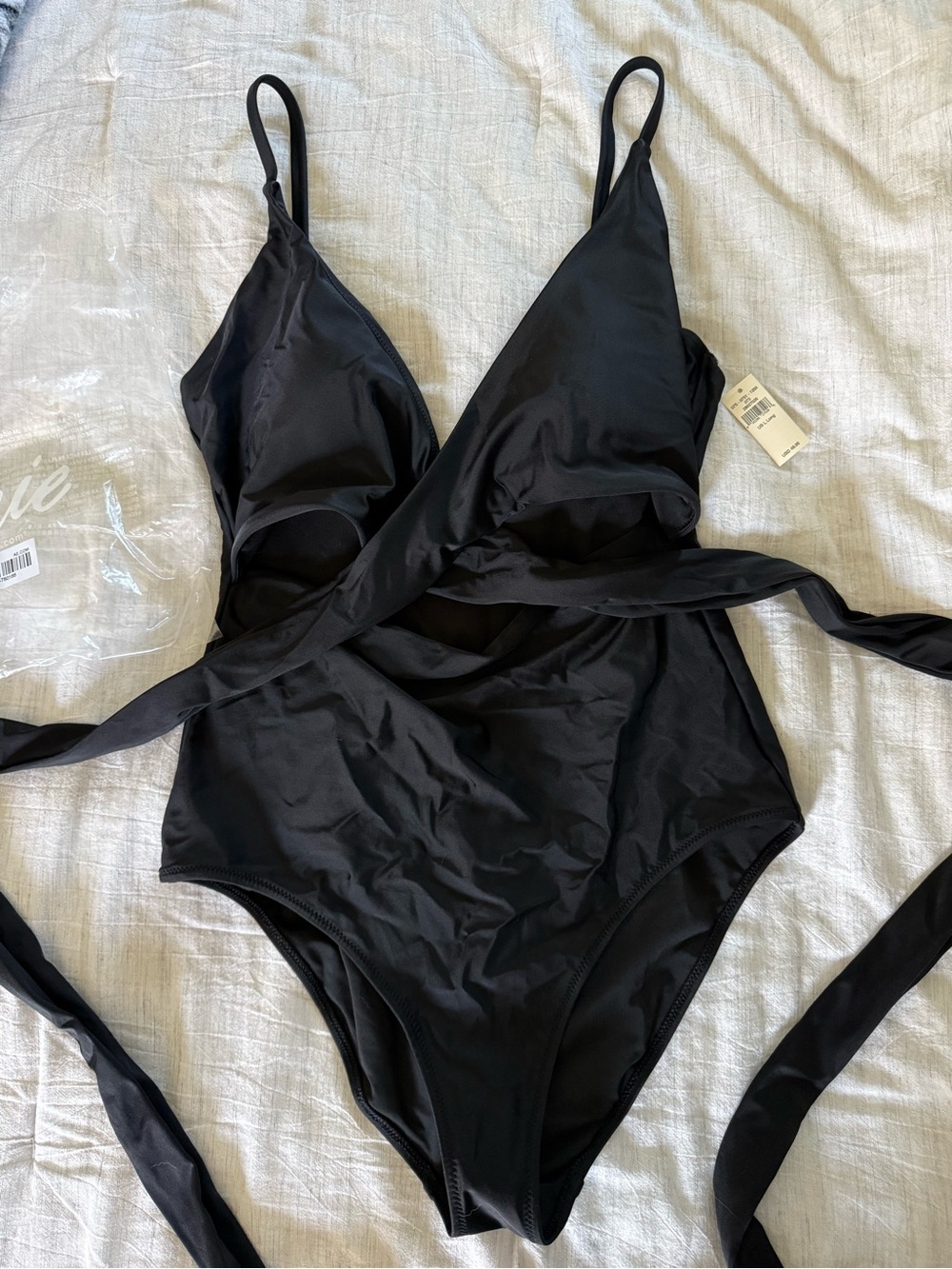 aerie Black One-Piece Wrap Swimsuit